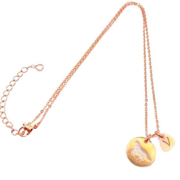 Rose gold horse pendant initial V charm necklace - Picture 1 of 4